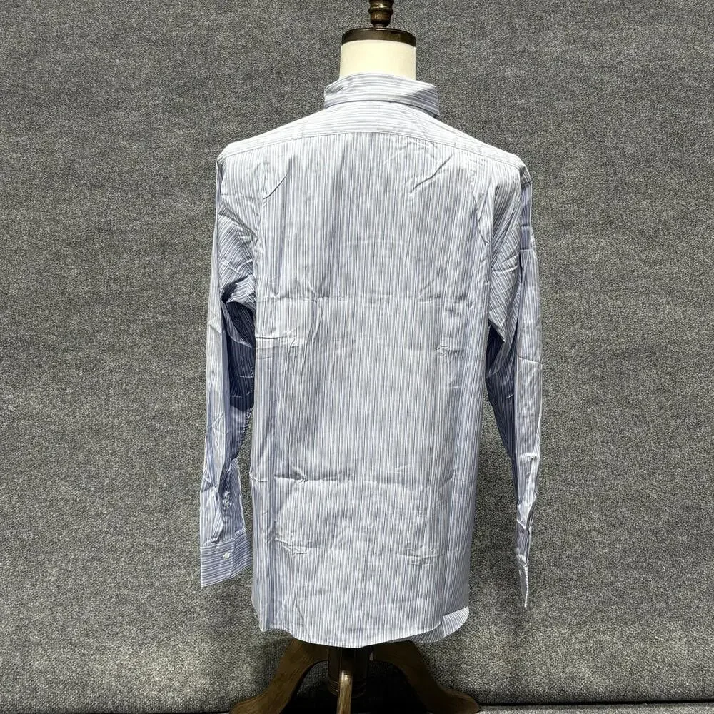 Polo Ralph Lauren Shirt Mens 17 34/35 Blue Stripe Douglas Long Sleeve Dress